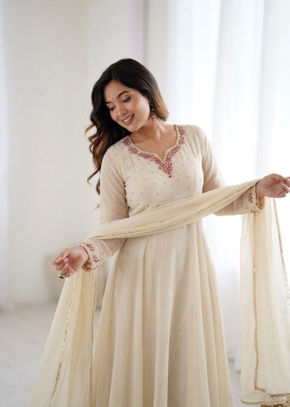 Elegant Ivory 3-Piece Anarkali Set