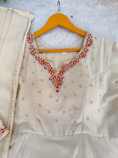 Elegant Ivory 3-Piece Anarkali Set
