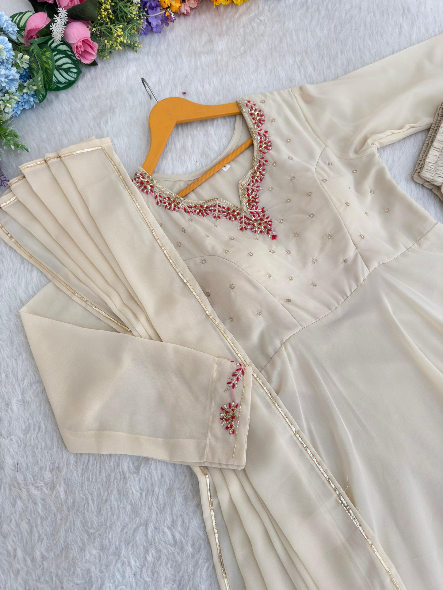 Elegant Ivory 3-Piece Anarkali Set