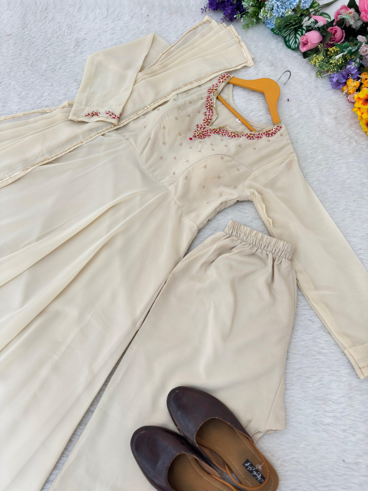 Elegant Ivory 3-Piece Anarkali Set