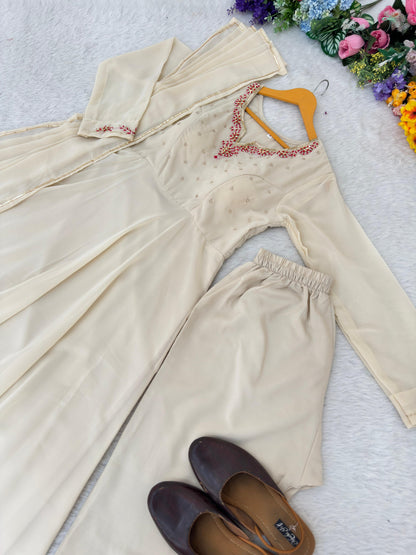 Elegant Ivory 3-Piece Anarkali Set