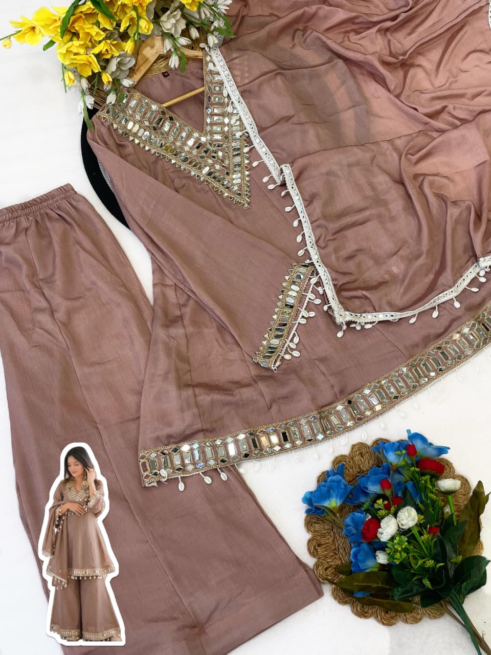Real Mirror Work Palazzo Set
