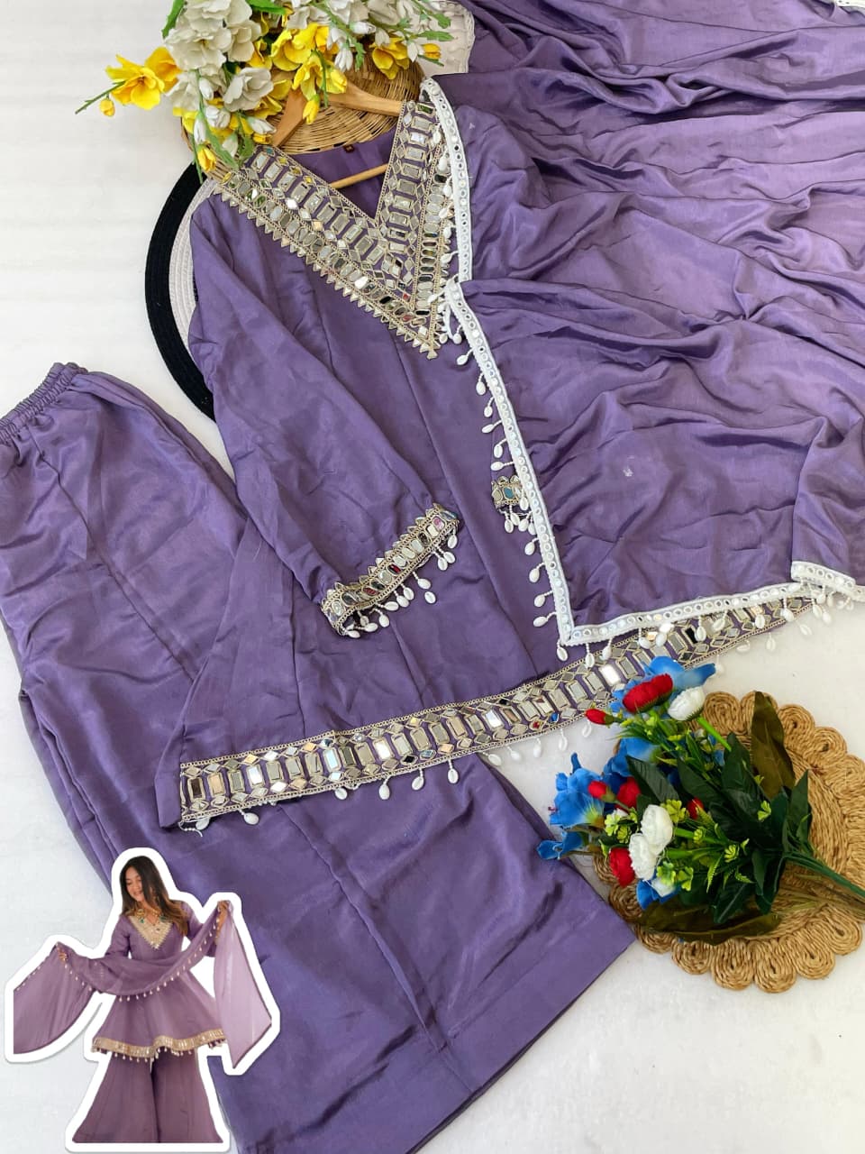 Real Mirror Work Palazzo Set