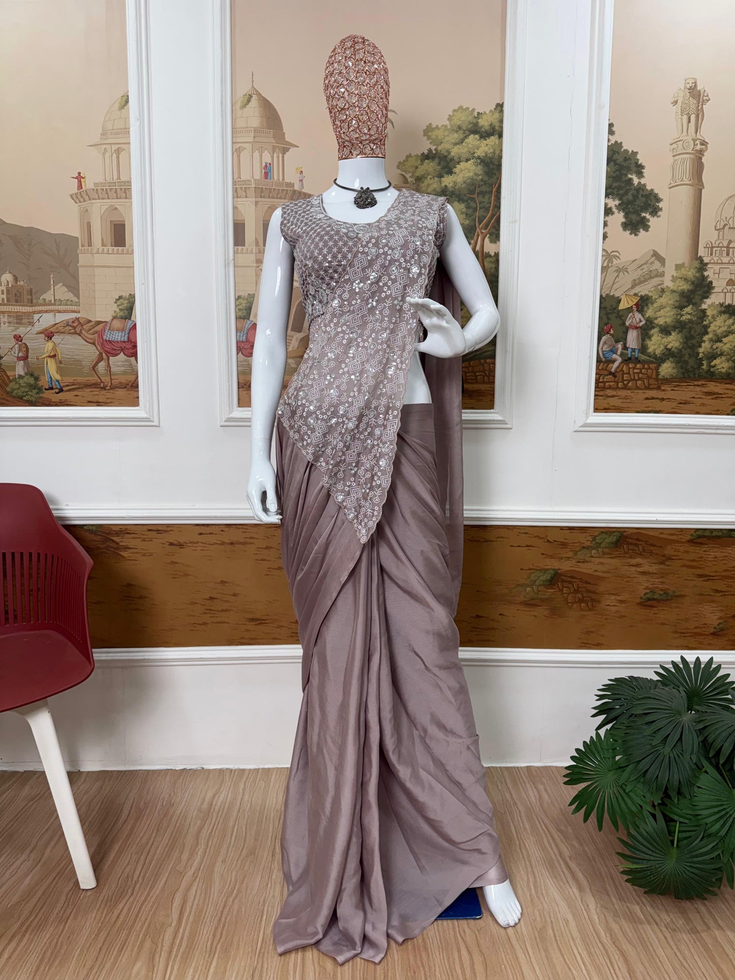 Trending Ready To Wear Chinon Saree