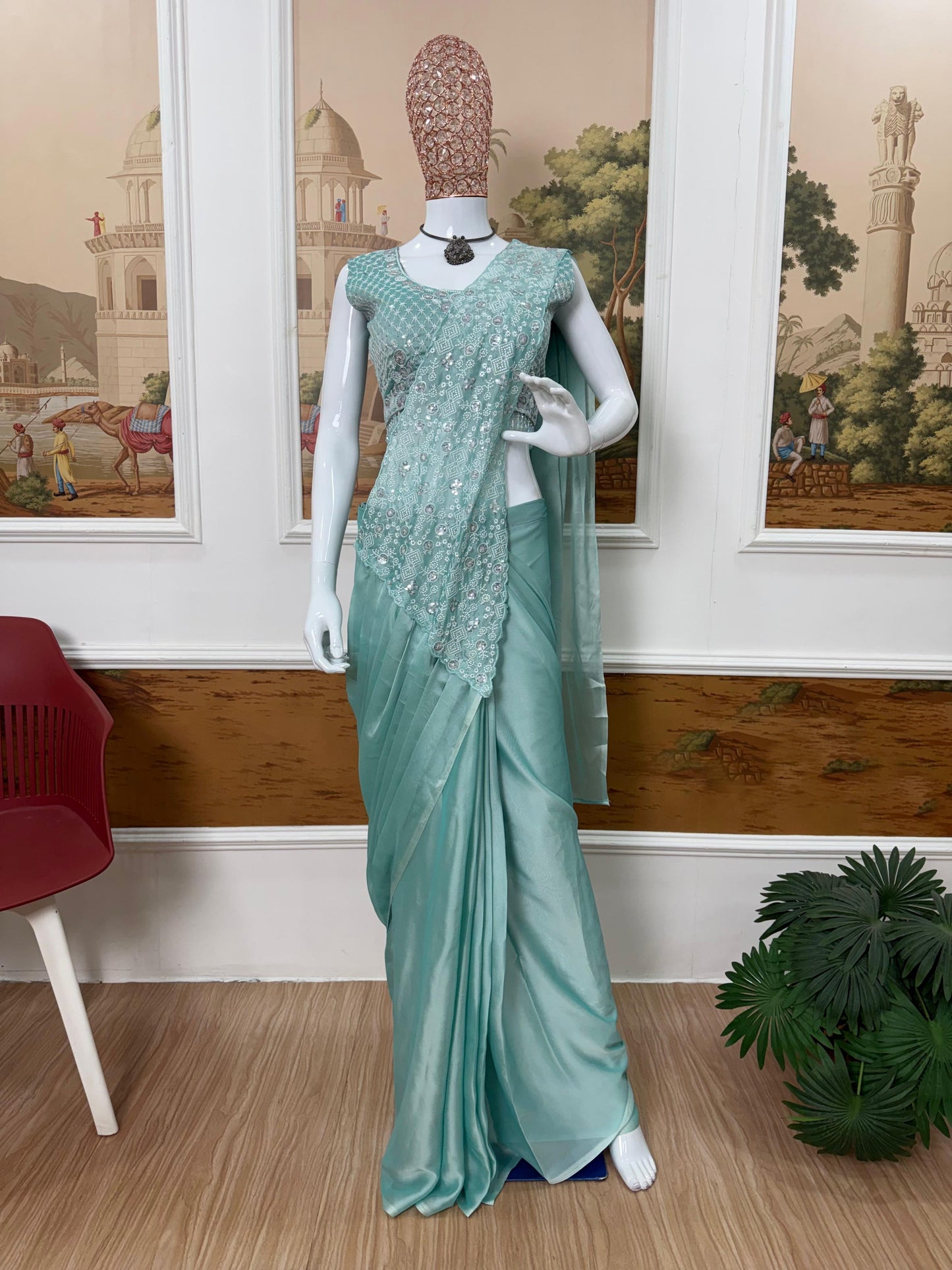Trending Ready To Wear Chinon Saree