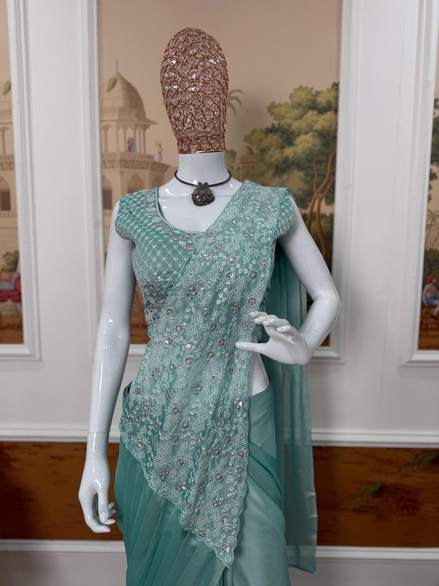 Trending Ready To Wear Chinon Saree