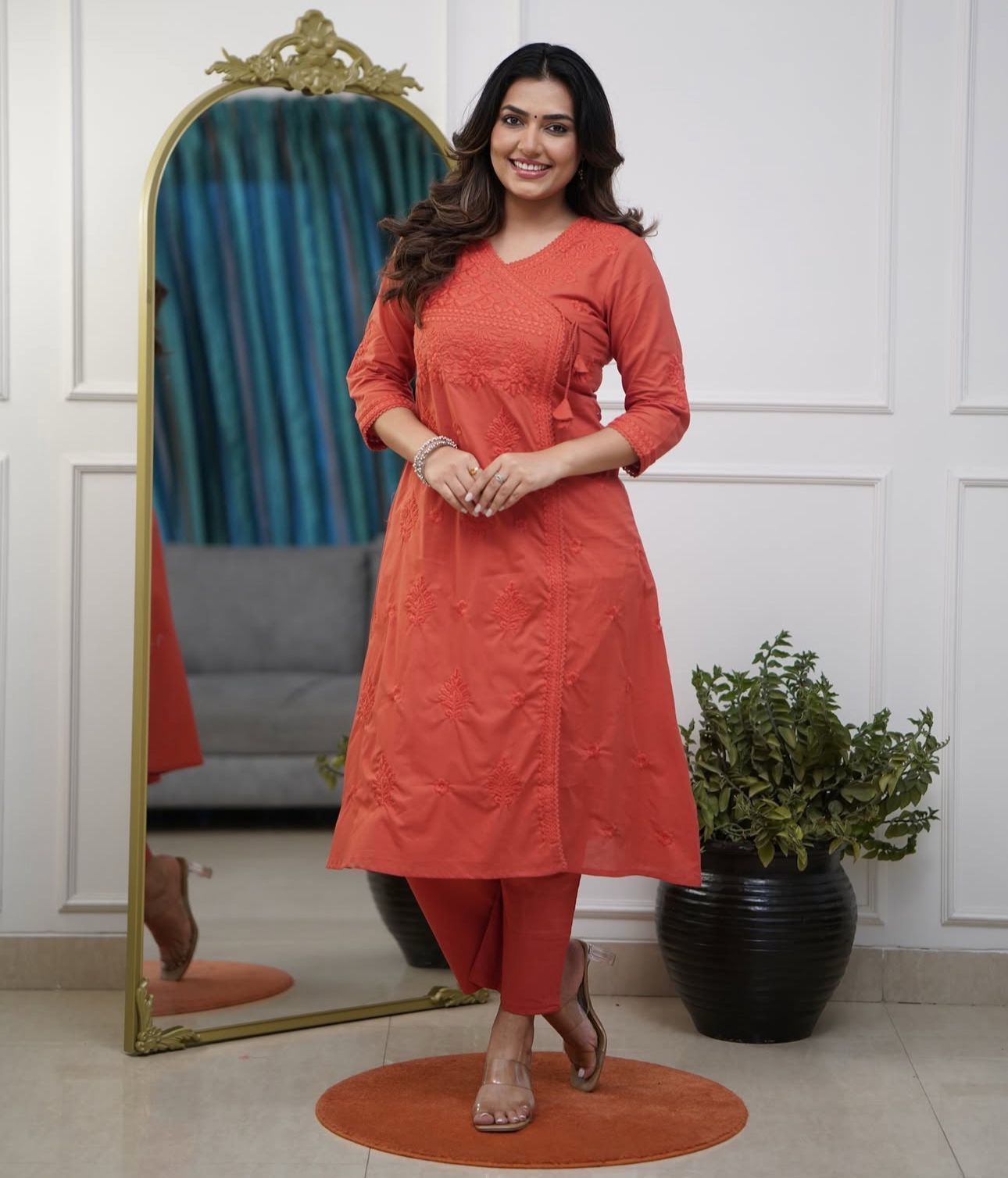Cotton Chikankari Embroidery Angrakha Co-ord Set