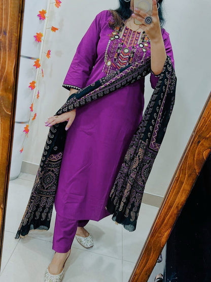 Premium Embroidered Cotton Kurta Set