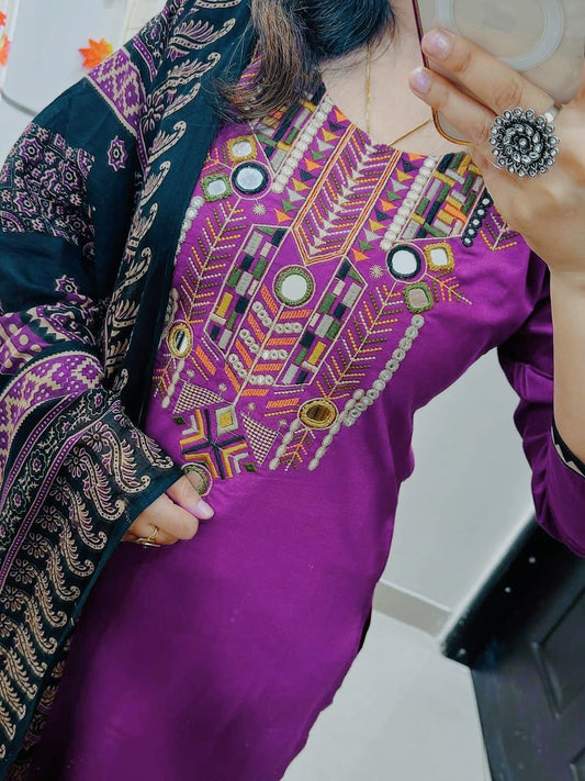 Premium Embroidered Cotton Kurta Set