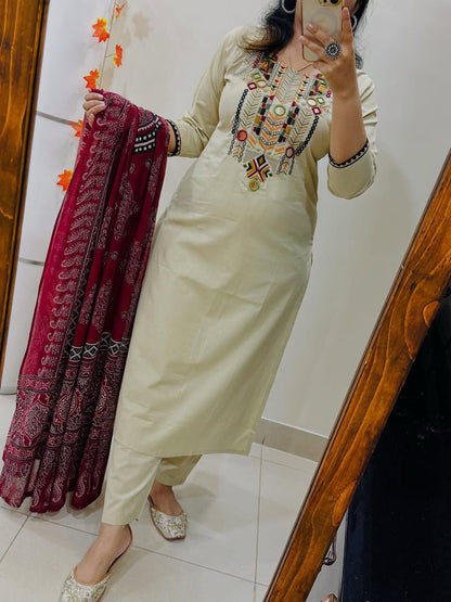 Premium Embroidered Cotton Kurta Set