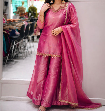 Graceful Fandy Silk Kurti Plazzo Set