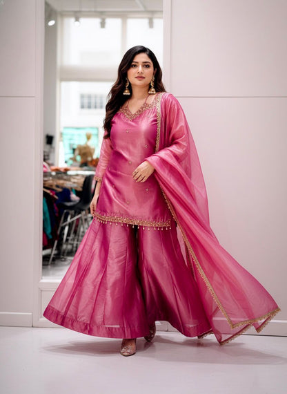 Graceful Fandy Silk Kurti Plazzo Set
