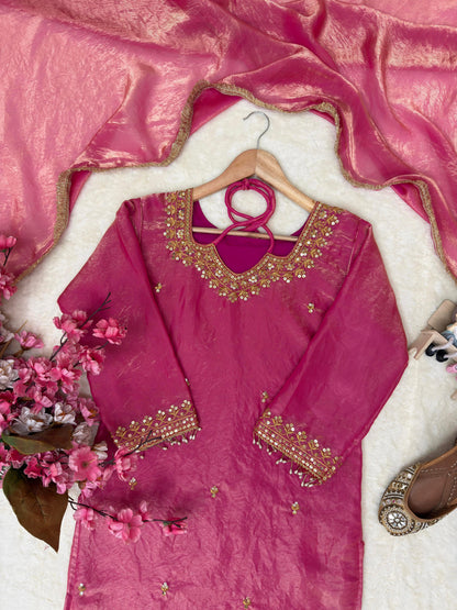 Graceful Fandy Silk Kurti Plazzo Set