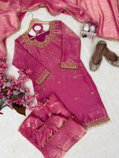 Graceful Fandy Silk Kurti Plazzo Set