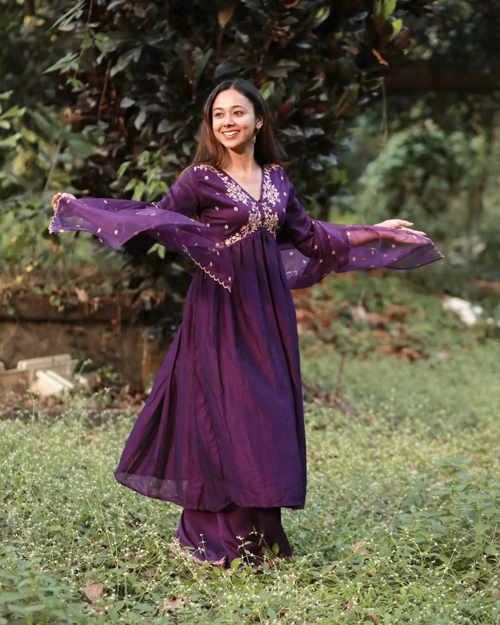 Graceful Purple Alia Cut Anarkali Set