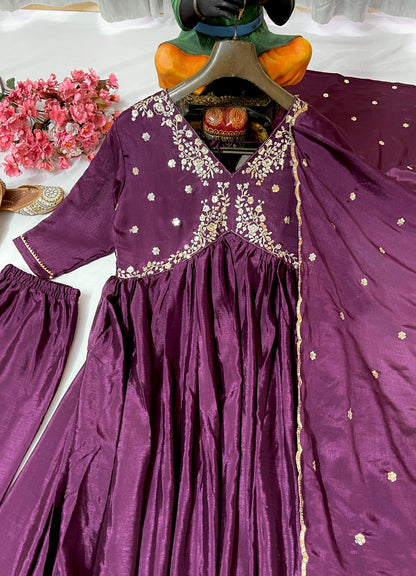 Graceful Purple Alia Cut Anarkali Set