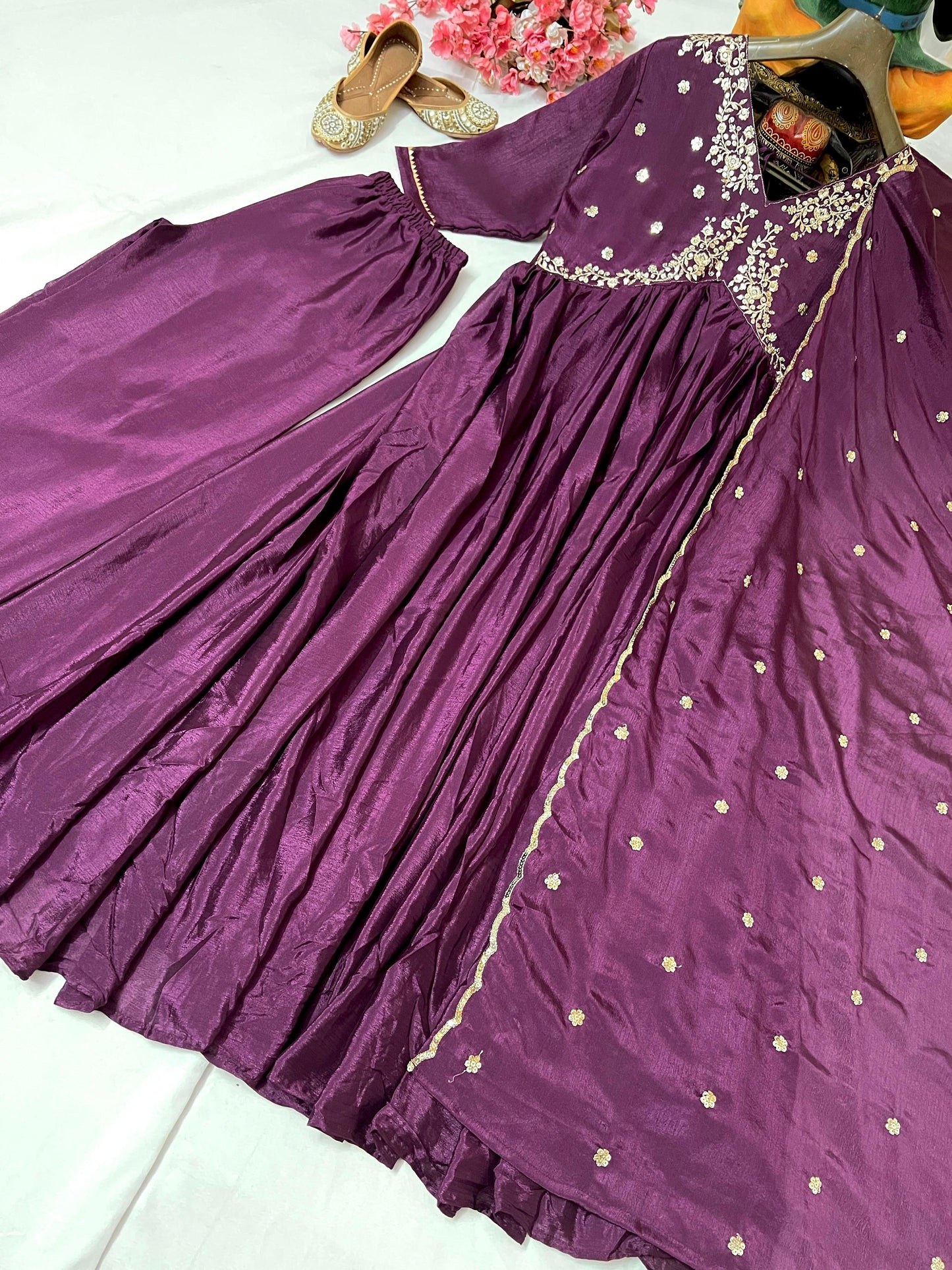 Graceful Purple Alia Cut Anarkali Set