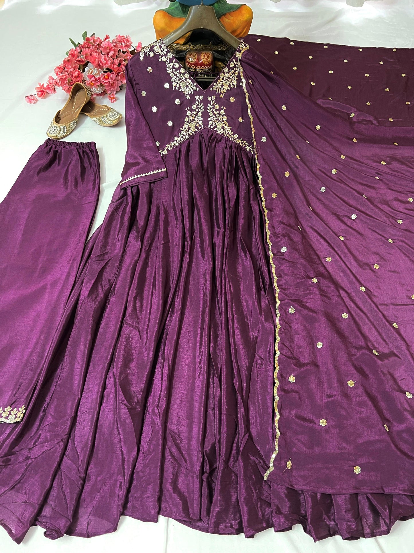 Graceful Purple Alia Cut Anarkali Set