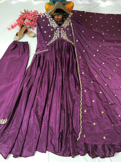 Graceful Purple Alia Cut Anarkali Set