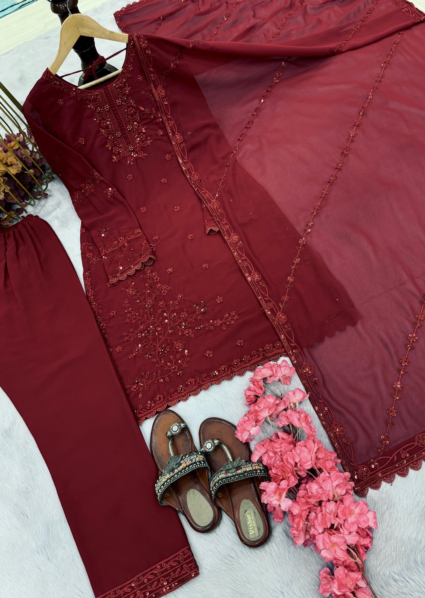 Designer Embroidered Kurti Palazzo Set