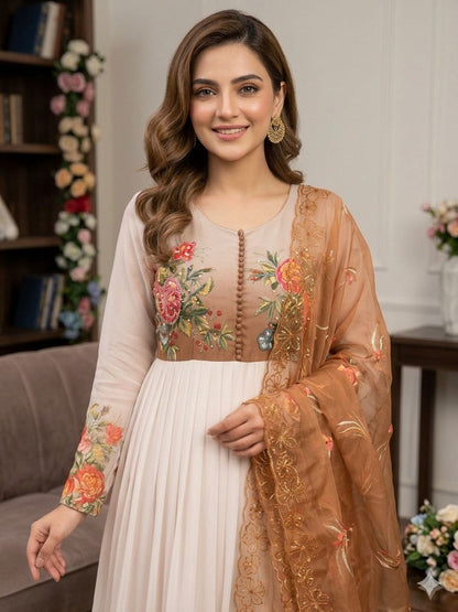 Graceful White Gown Set With Handwork