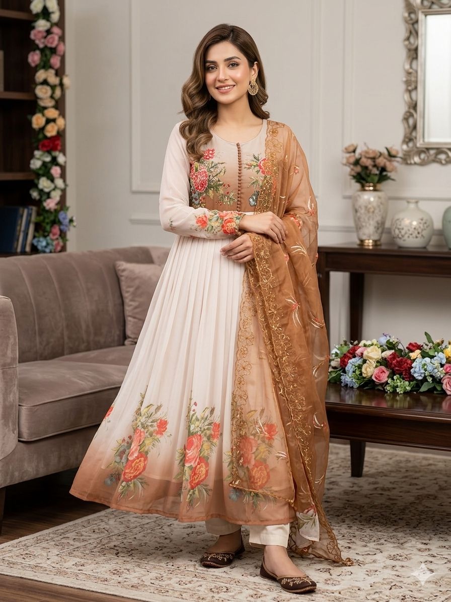 Graceful White Gown Set With Handwork