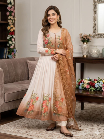 Graceful White Gown Set With Handwork