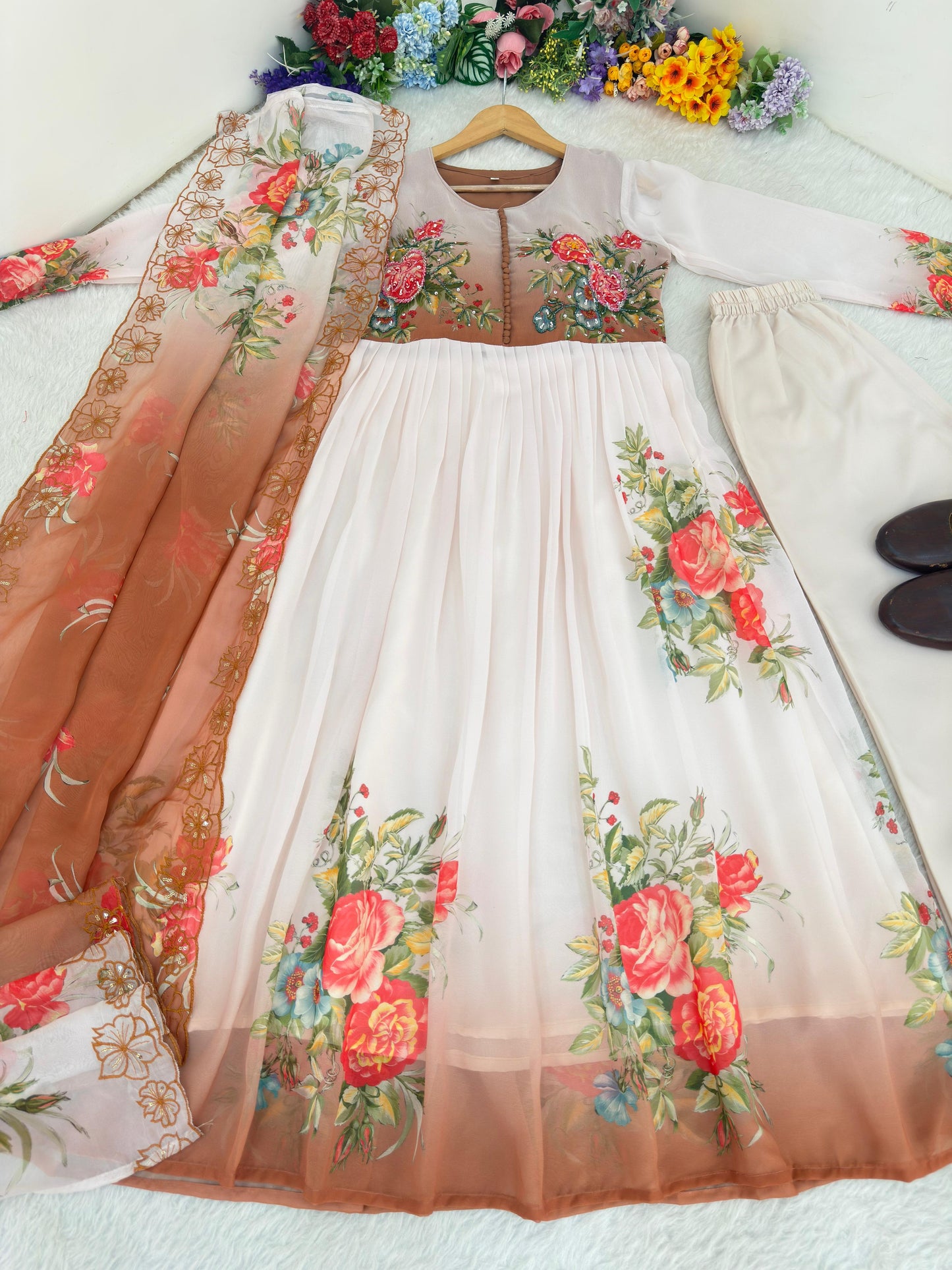 Graceful White Gown Set With Handwork