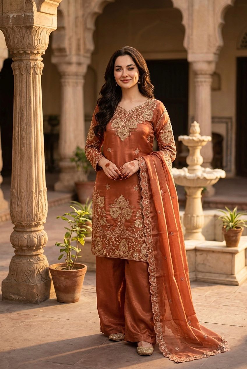 Festive Embroidered Silk 3-Piece Set