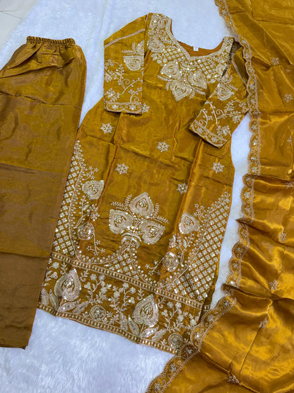 Festive Embroidered Silk 3-Piece Set