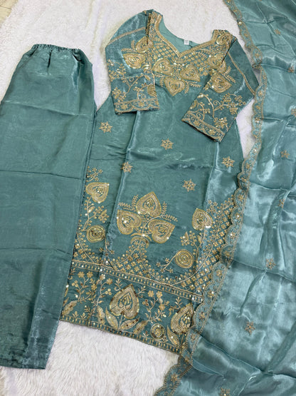 Festive Embroidered Silk 3-Piece Set