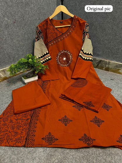 Stylish Rust Jaipuri Cotton Kurta