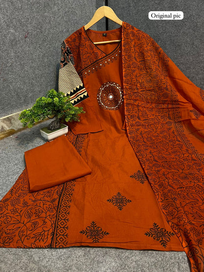 Stylish Rust Jaipuri Cotton Kurta