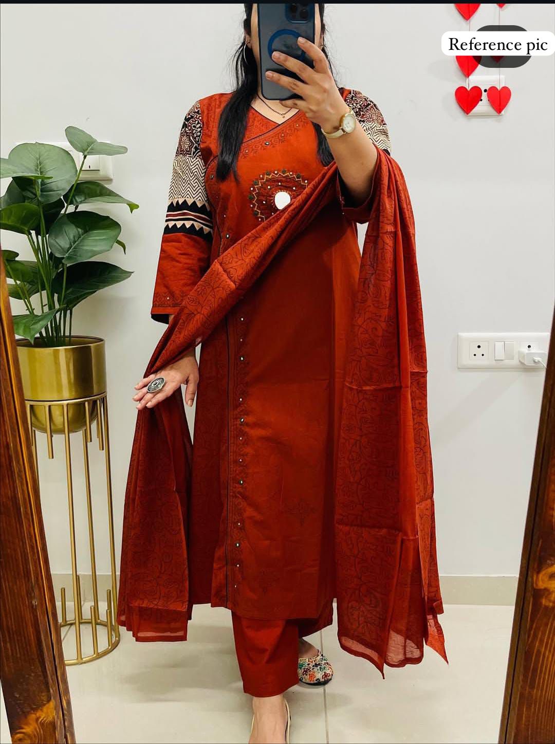Stylish Rust Jaipuri Cotton Kurta
