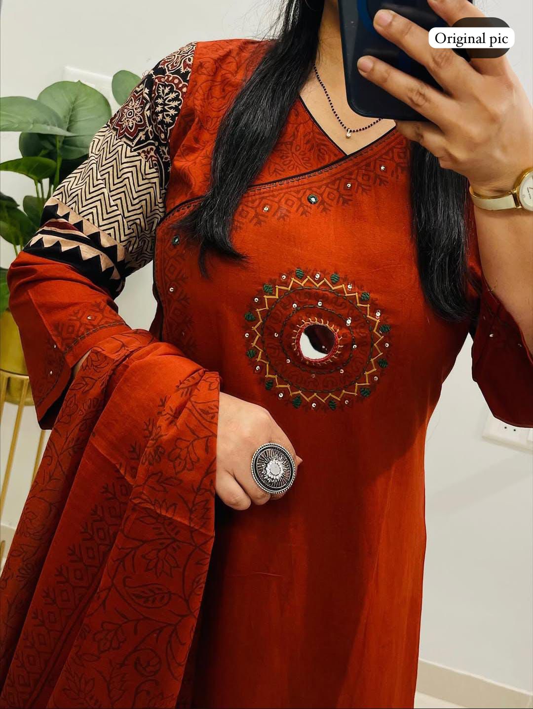 Stylish Rust Jaipuri Cotton Kurta