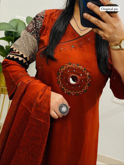 Stylish Rust Jaipuri Cotton Kurta