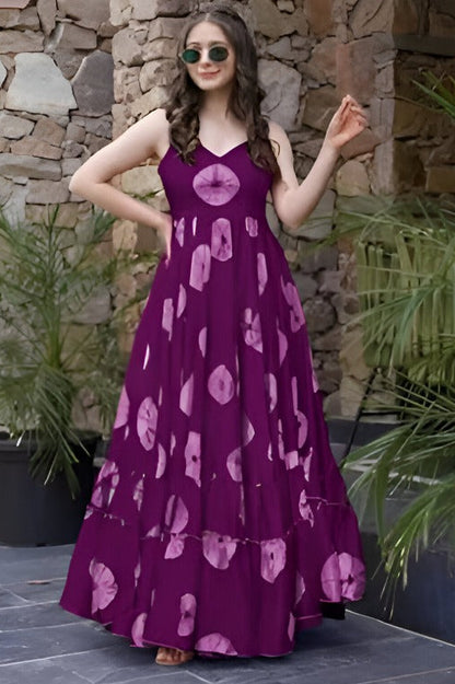 Graceful Purple Printed Cotton Dress