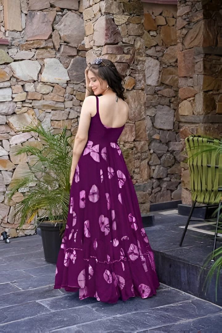 Graceful Purple Printed Cotton Dress