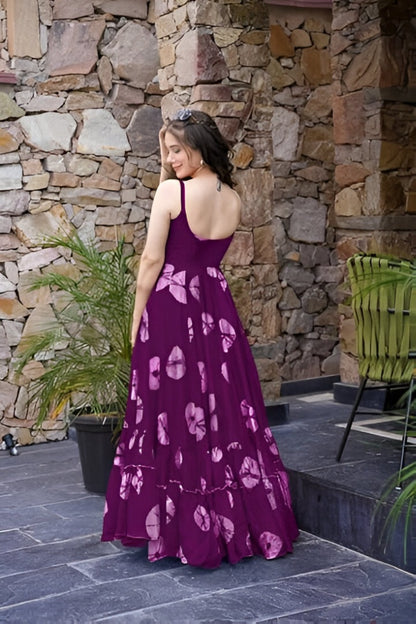 Graceful Purple Printed Cotton Dress