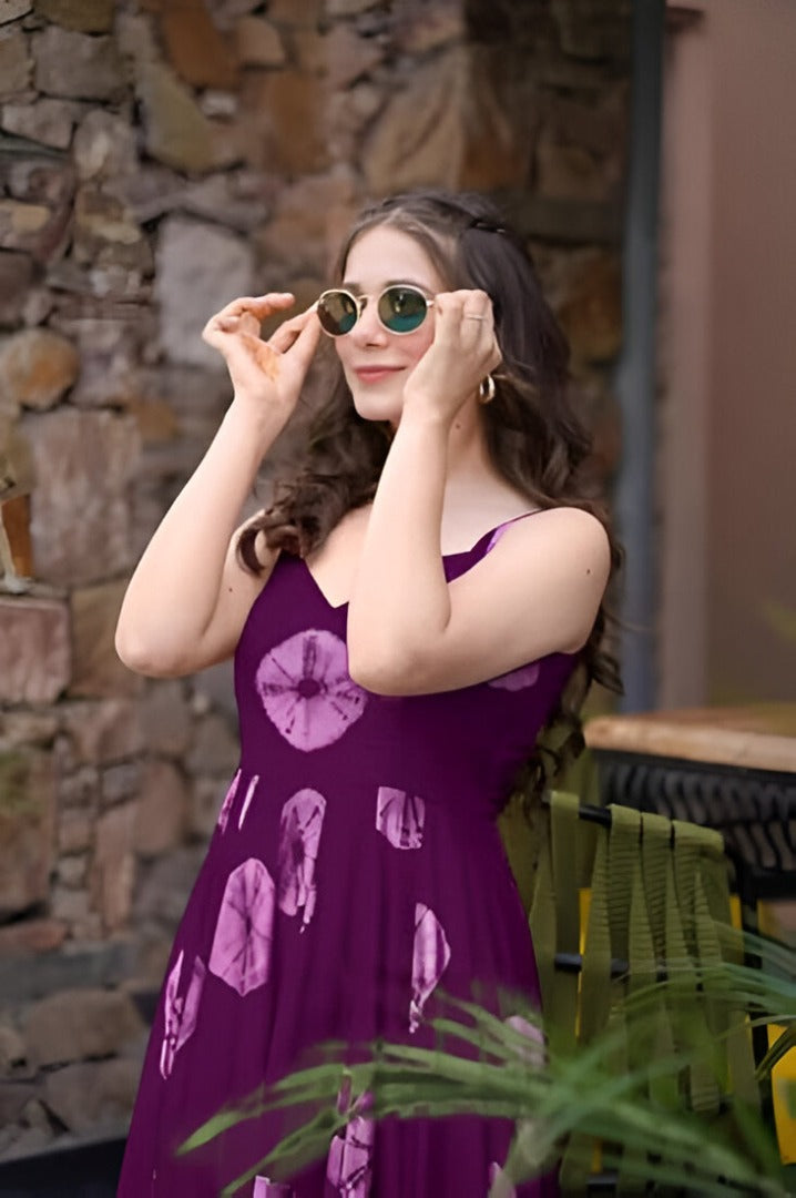 Graceful Purple Printed Cotton Dress