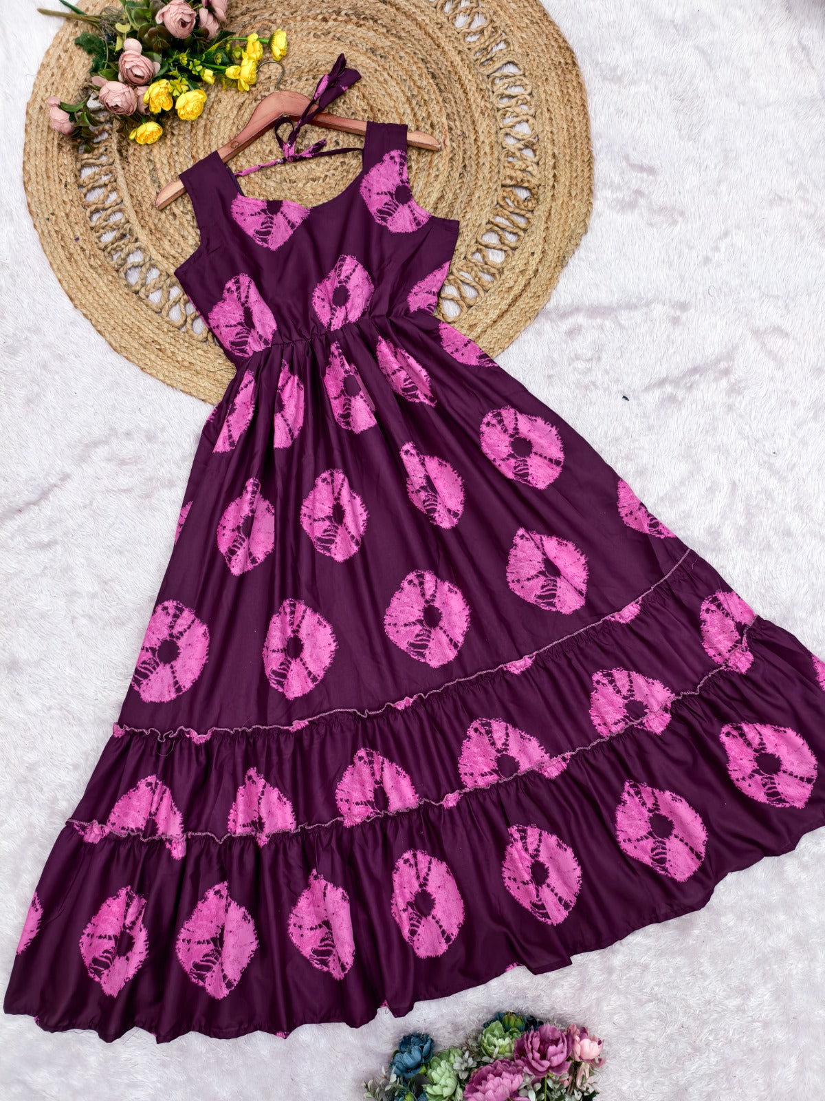 Graceful Purple Printed Cotton Dress