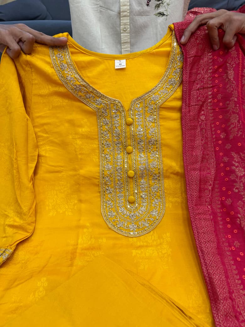 Designer Yellow Banarasi Suit Set