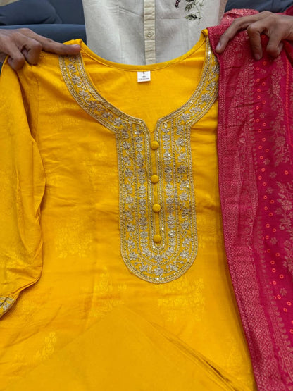 Designer Yellow Banarasi Suit Set