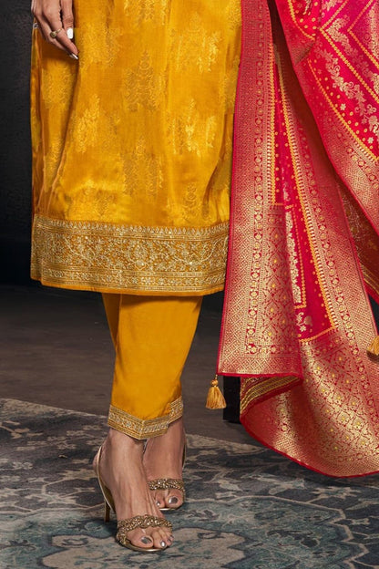Designer Yellow Banarasi Suit Set