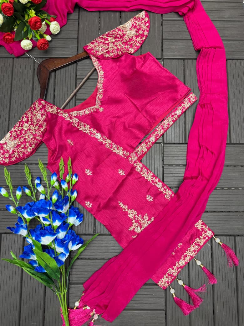 Partywear Chinon Pink Lehenga Choli With Jacket
