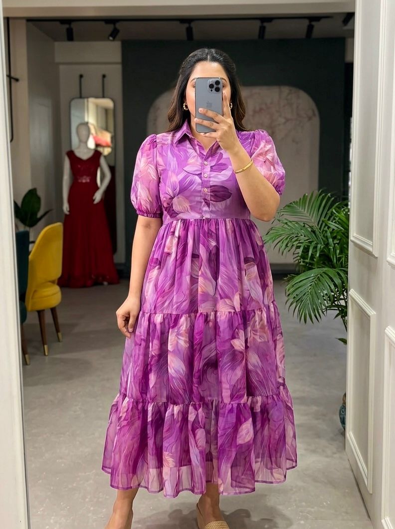 Summer Special Foil Print Chiffon Dress