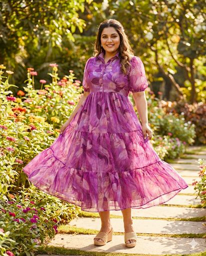 Summer Special Foil Print Chiffon Dress