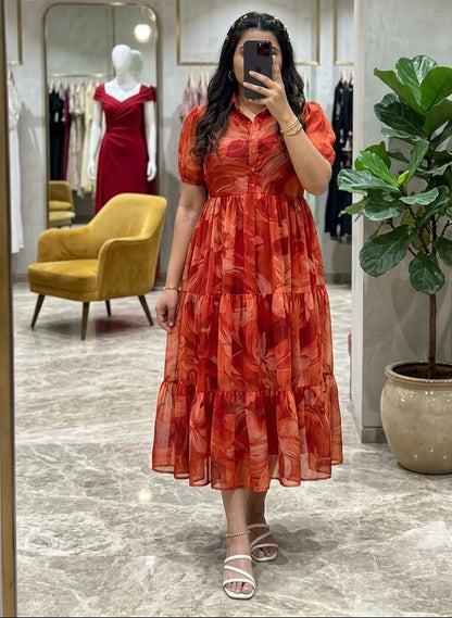 Summer Special Foil Print Chiffon Dress