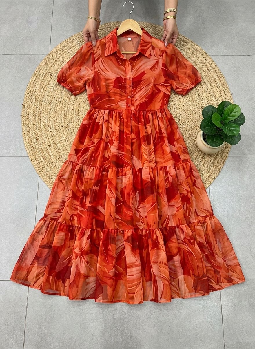 Summer Special Foil Print Chiffon Dress
