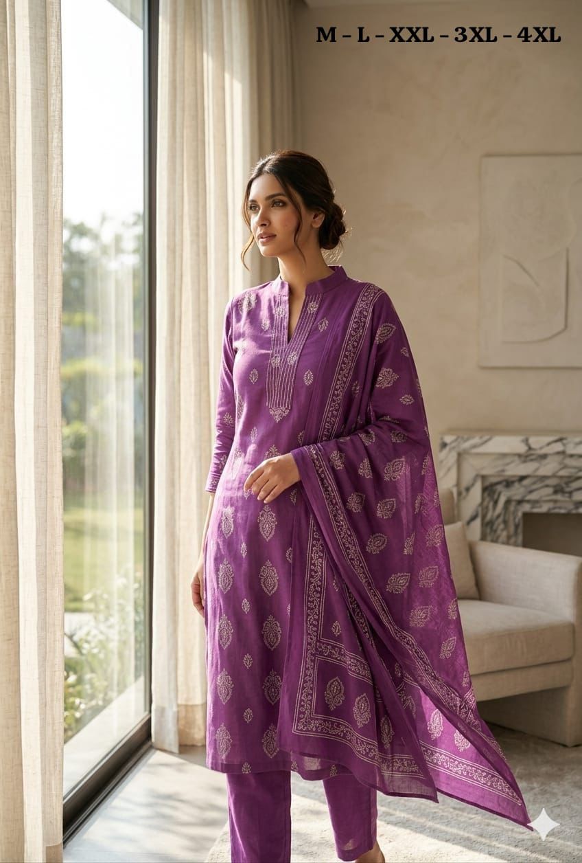 Elegant 3-piece Cotton Kurta Set